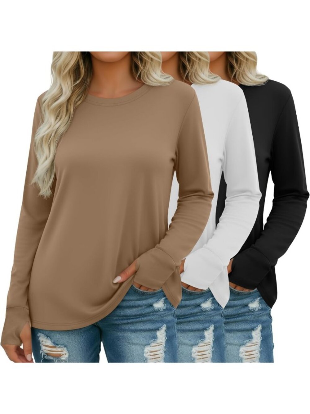 Plus Size Women's 3-Pack Cotton Long Sleeve Shirts - Soft, Comfortable, Casual
